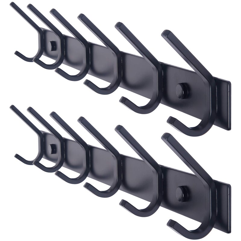 WEBI Coat Rack Wall Mounted,17-1/8 Inch Coat Hooks for Hanging Coats,Heavy Duty Metal Hook Rack Rail with 6 Double Dual Hooks Coat Hanger Wall Mount for Clothes Jacket,Black,2 Packs - Image 1